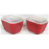 Image 2 : (2) Vintage Pyrex Bright Red Refrigerator Dishes w/ 501-C Clear Ribbed Lids