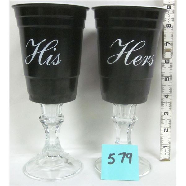 Pair of His & Her Glass Pedestal Goblets