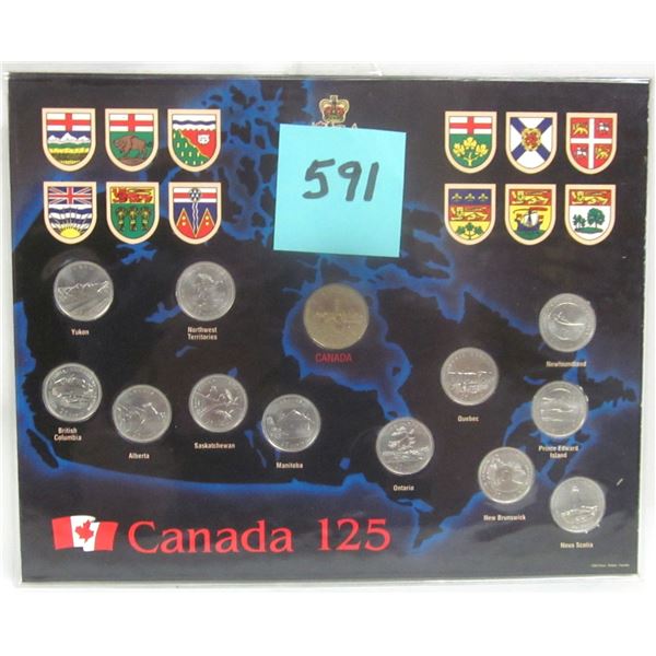1867-1992 “CANADA 125” (12) Quarter & (1) Loonie Coin Set in Display