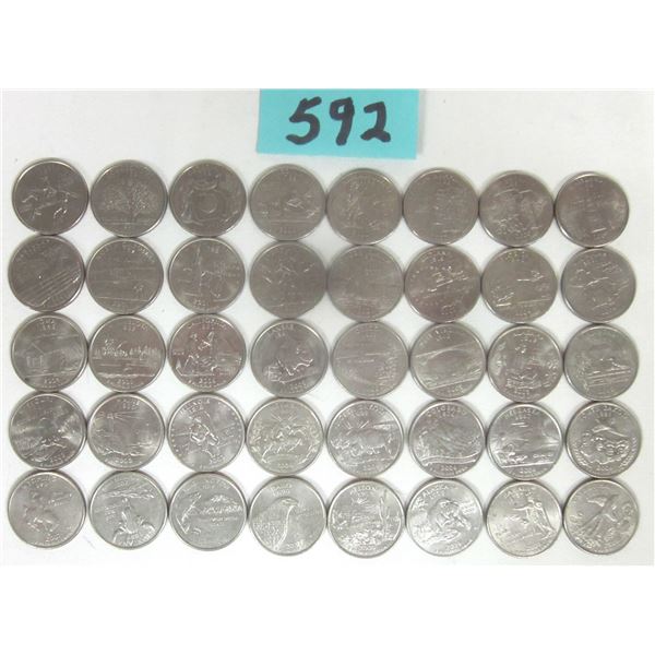 (40) 1999-2008 USA “Statehood” 25 cent Coins – No Duplicates