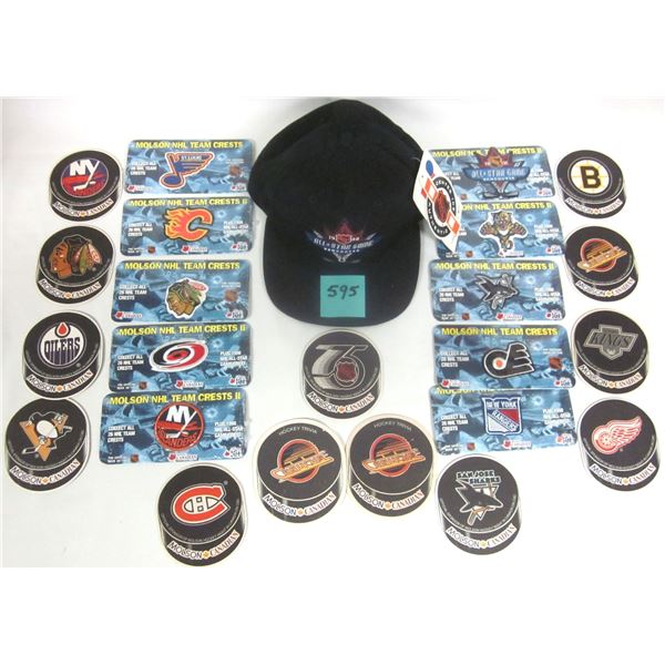 NEW 1998 NHL All Star Game Vancouver Ball Cap w/Tags, (10) Molson NHL Embroidered Team Patches, (13)