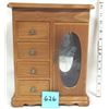 Image 1 : Vintage 12” Wooden Jewelry Box.  Flip Up Lid, Etched Door, Four Drawers