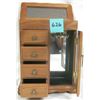 Image 2 : Vintage 12” Wooden Jewelry Box.  Flip Up Lid, Etched Door, Four Drawers