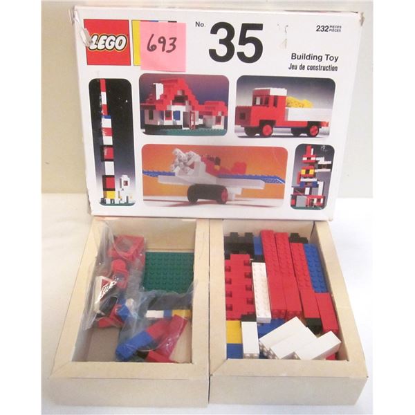 Vintage 1974 Samsonite 232 pc Basic Lego SAMSONITE Set #35 232 pc in Original Factory Box w/ Cardboa