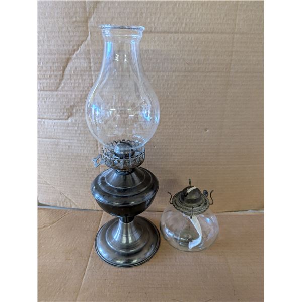 (2) Oil Lamps (1) Screw Top and Chimney