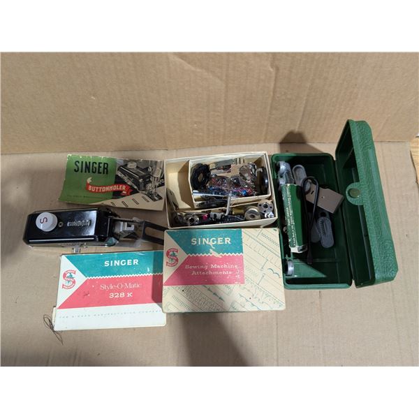 Singer Sewing Machine Attachments and Button Holder w/ Original Boxes an etc.