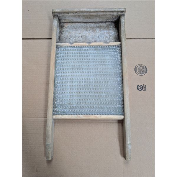 Vintage Wood and Glass Wash Board
