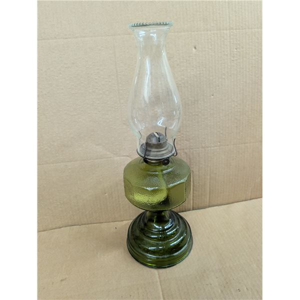 Vintage Green Glass Oil Lamp w/ Chimney