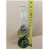 Image 2 : Vintage Green Glass Oil Lamp w/ Chimney