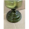 Image 3 : Vintage Green Glass Oil Lamp w/ Chimney