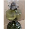 Image 4 : Vintage Green Glass Oil Lamp w/ Chimney