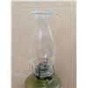Image 5 : Vintage Green Glass Oil Lamp w/ Chimney