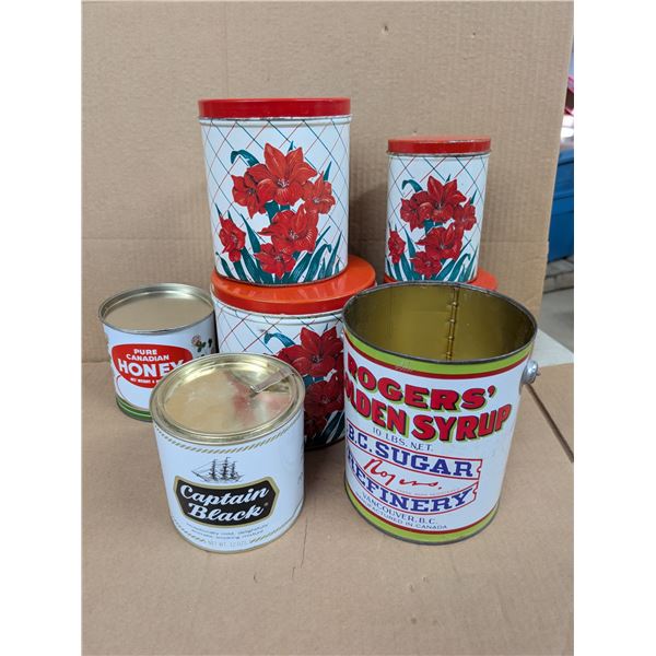 Lot of Vintage Tins and Pail (Rodgers Golden Syrup, and etc.)