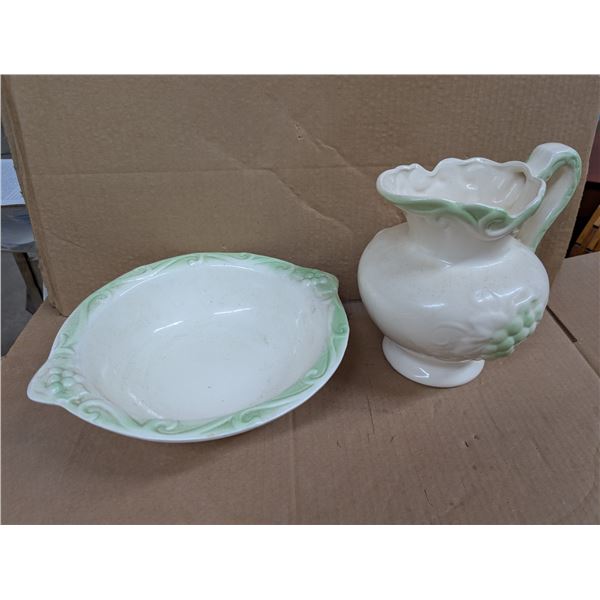 Vintage Pottery Pitcher and Dish made in US