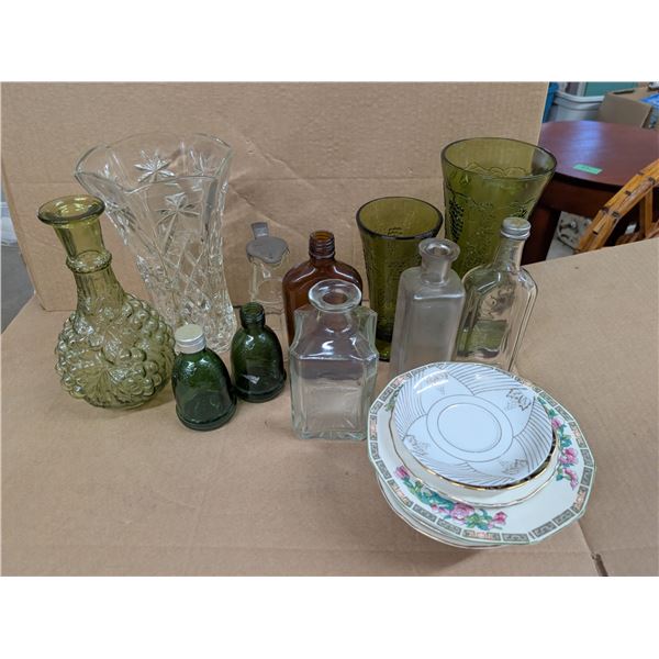 Lot of Vintage Glassware, bottles, Plates, and etc.