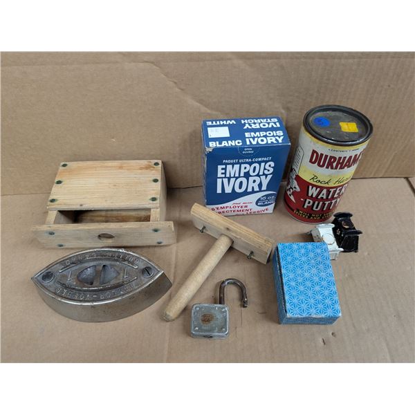 Lot of Vintage Items (Sad Iron, Water Putty Tin, and etc.)