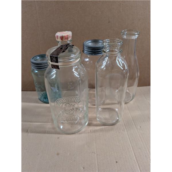 Lot of Vintage Jars and Milk Glasses as Shown