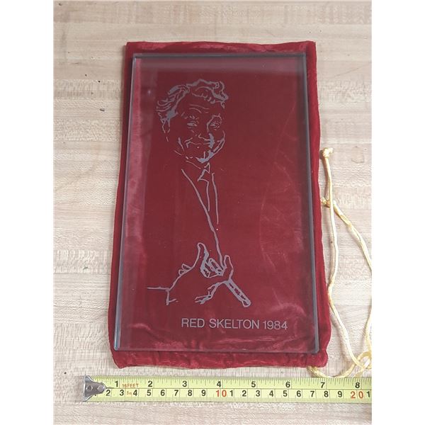 Vintage etched glass portrait of Red Skelton from 1984.