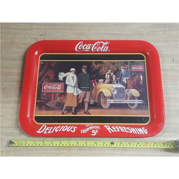 Vintage Coca-Cola Serving Tray with a "Touring Car" Design from 1987.