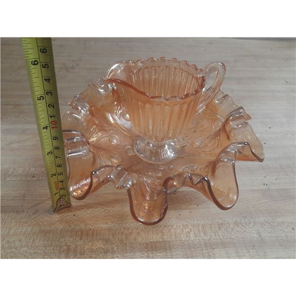 Vintage Marigold Carnival Glass Bowl  and Cup.