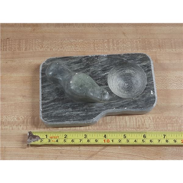 Vintage Stone Ashtray Featuring a Curved Sculpture Reminiscent of Inuit Art.