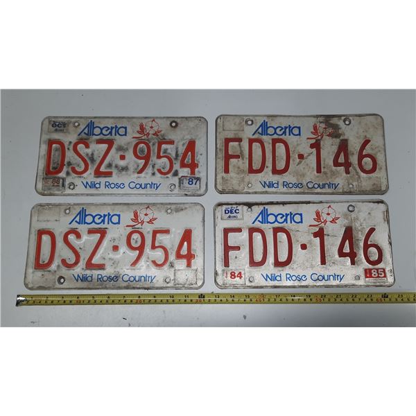 1984 and 1988 Alberta License Plates. (In Pairs)