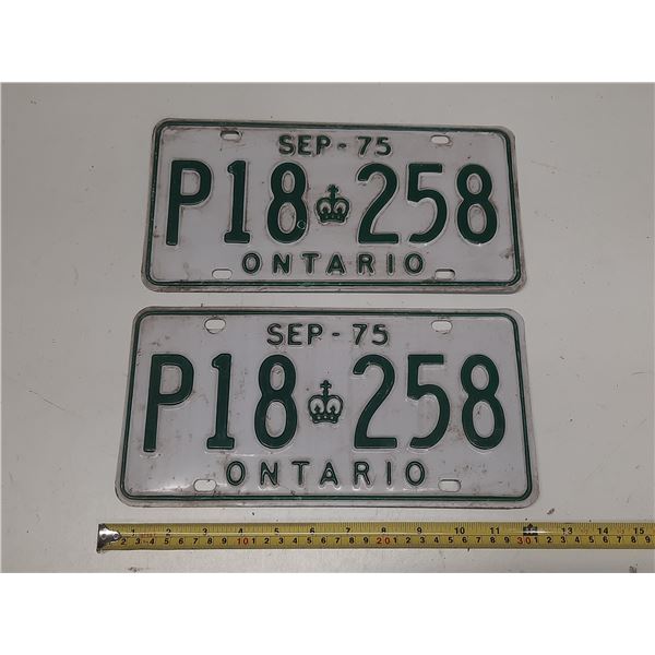 1975 Ontario License Plates. (In Pair)