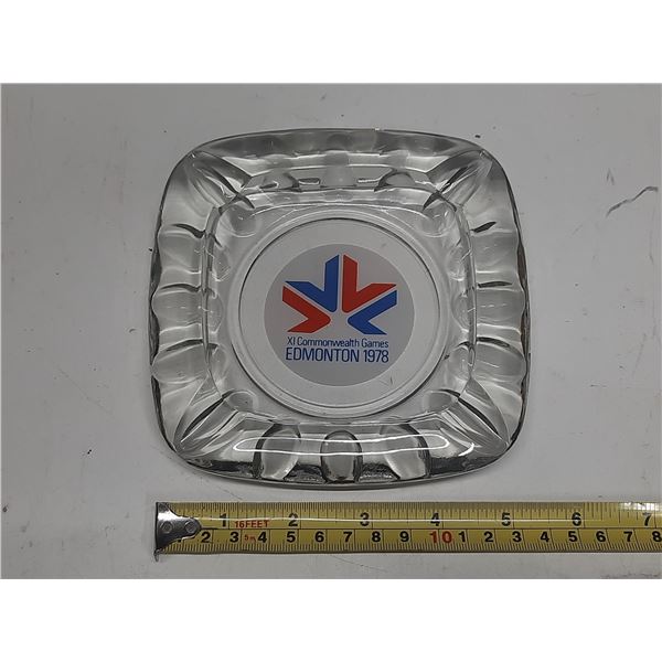 Vintage 1978 Commonwealth Games Edmonton Clear Glass Souvenir Ashtray.
