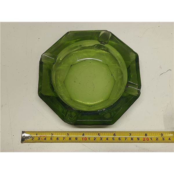 Vintage Emerald Green Octagonal Glass Ashtray.