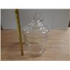 Image 1 : Vintage Bright's Wines clear glass jug with a side handle and embossed garland design.