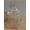 Image 4 : Vintage Bright's Wines clear glass jug with a side handle and embossed garland design.