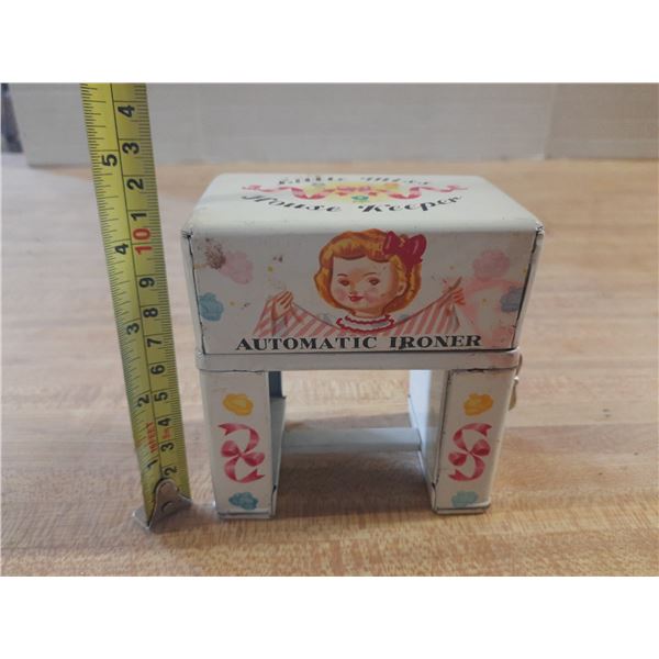 Vintage 1950s-1960s "Little Miss Automatic Ironer" tin litho toy made in Japan. (Working)