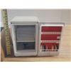 Image 2 : Vintage 1950s MFZ metal tin toy refrigerators from Germany with original box. (Untested)