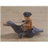 Image 4 : Vintage 1962 Louis Marx tin lithograph wind-up toy featuring Fred Flintstone riding Dino, originally