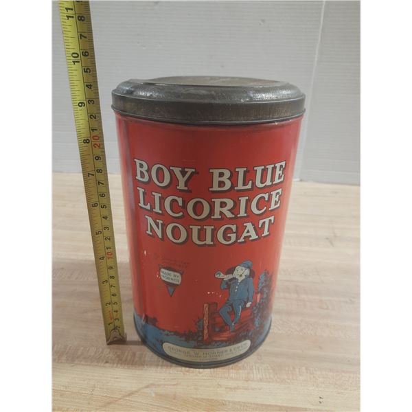 Vintage George W. Horner & Co. "Boy Blue" Licorice Nougat advertising tin, likely dating from the ea