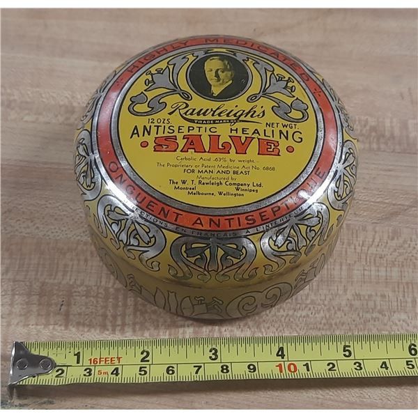 Vintage Rawleigh's Antiseptic Healing Salve tin from the 1940s. (It's Filled Less Than Half)