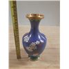 Image 1 : Vintage Chinese cloisonné vase featuring a vibrant blue background with a floral cherry blossom desi