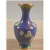 Image 4 : Vintage Chinese cloisonné vase featuring a vibrant blue background with a floral cherry blossom desi