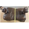 Image 4 : Vintage Middle Eastern or African camel saddle stool, featuring a dark brown leather seat and a carv