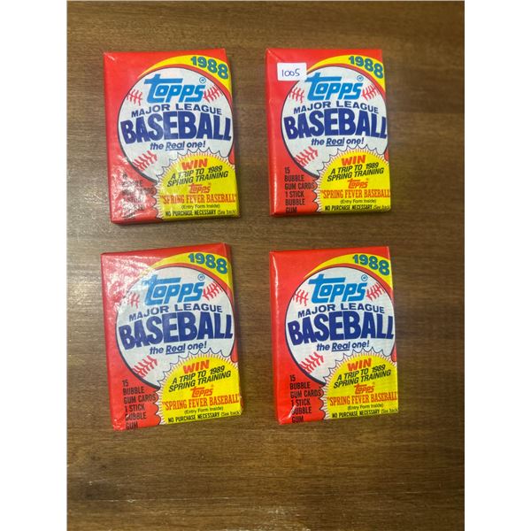 1988 Topps Baseball Wax Packs (4 Unopened Packs)