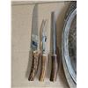 Image 2 : Unverified E.P. Brass Copper Plated Tray and Made in England Knife Roast Set