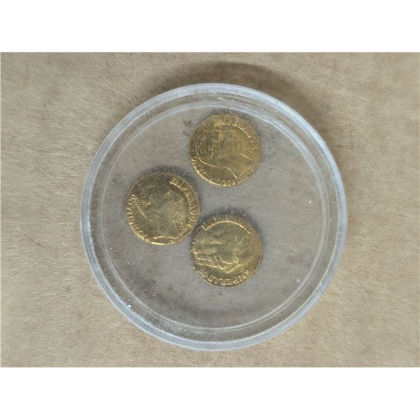 (3) Unverified Gold Miniature Mexico Coins