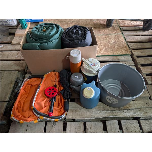 Camping related Lot (Sleeping bags, Water Coolers, Pail, and etc.)