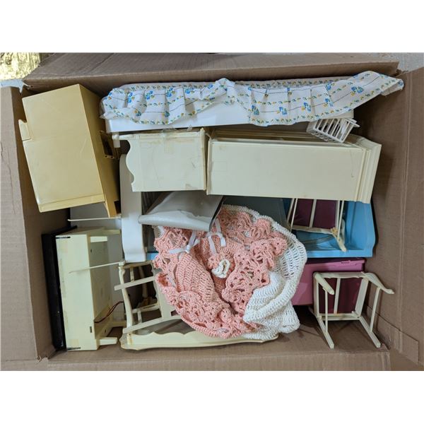 Box of Vintage Doll House Furniture As Shown