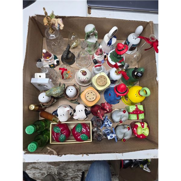 Lot of vintage salt and pepper shakers and bell collection