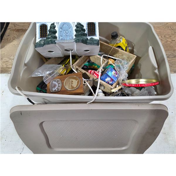 Tub with lid filled with collectable items