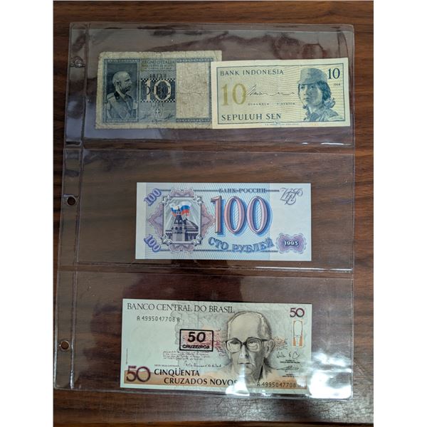 (4) Vintage Bills (Bills from Brazil, Poccnn, Indonesia, and 10 Dieci)