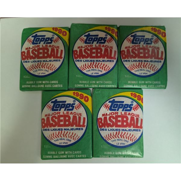 (5) Sealed 1990 Baseball Packs TOPPS