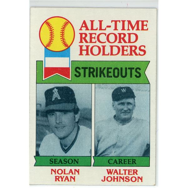 1979 TOPPS #417 strikeout Record Holders Nolan Tyan and Walter Johnson