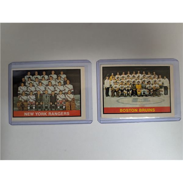(2) Boston Bruins/New York Rangers team cards 1974-1975